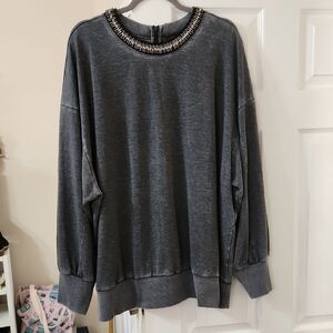 Lane Bryant Black Sweatshirt with Jeweled Neckline